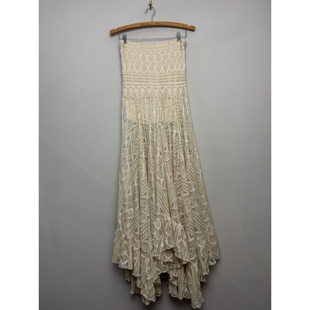 Free People Womens Lace Maxi Skirt Size Medium Cream Long Elastic Waist Pull On
